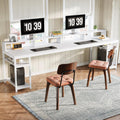 Tribesigns 78.74 Inches Extra Long Two-Person Desk, Double Computer Desk with Monitor Stand and Storage Shelves, Study Work Table for Home Office (White)