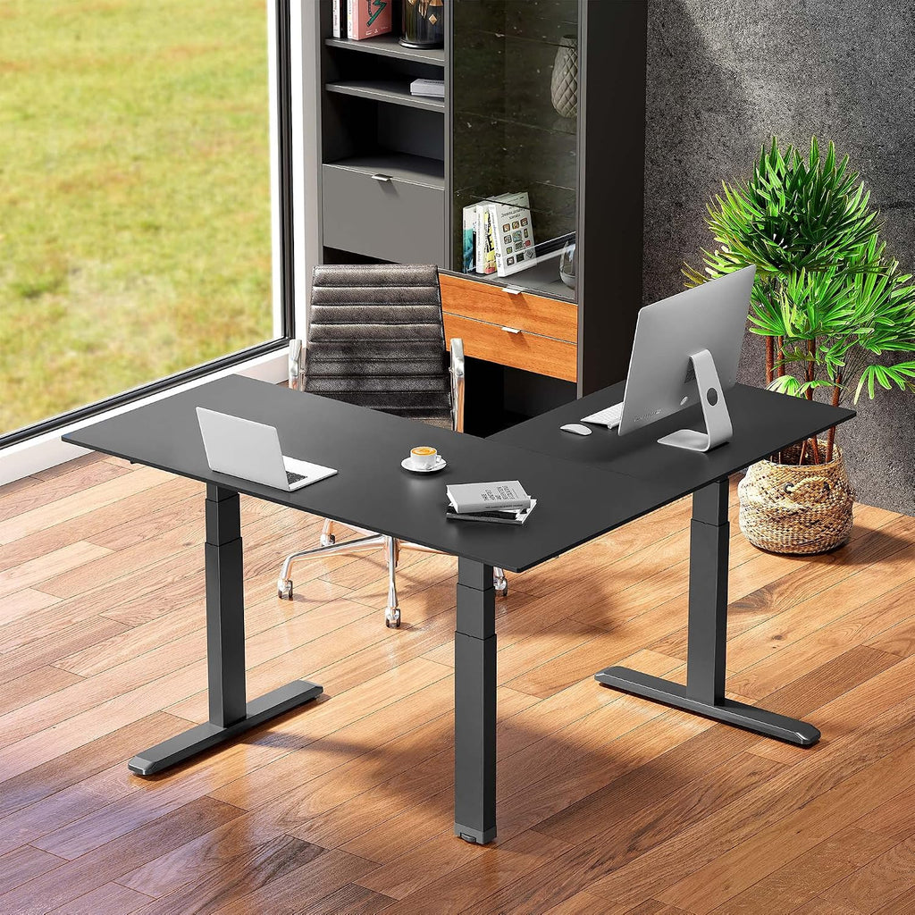 Stand Steady Tranzendesk Power Extra Large 71 Inch Electric L-Shaped Corner Standing Desk, Height Adjustable Ergonomic Corner Desk & Sit Stand Workstation, Fits 4 Monitors (Black, 71in x 71in)