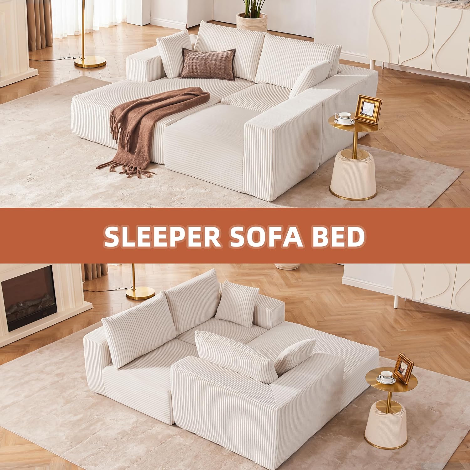 108' Modular Sectional Sofa, Cloud Sectional Couch with Deep Seat, Modern Modular L-Shape Sofa Couch with Chaise,Upholstered Boneless Couches for Living Room Bedroom (Beige, Left Facing Chaise)