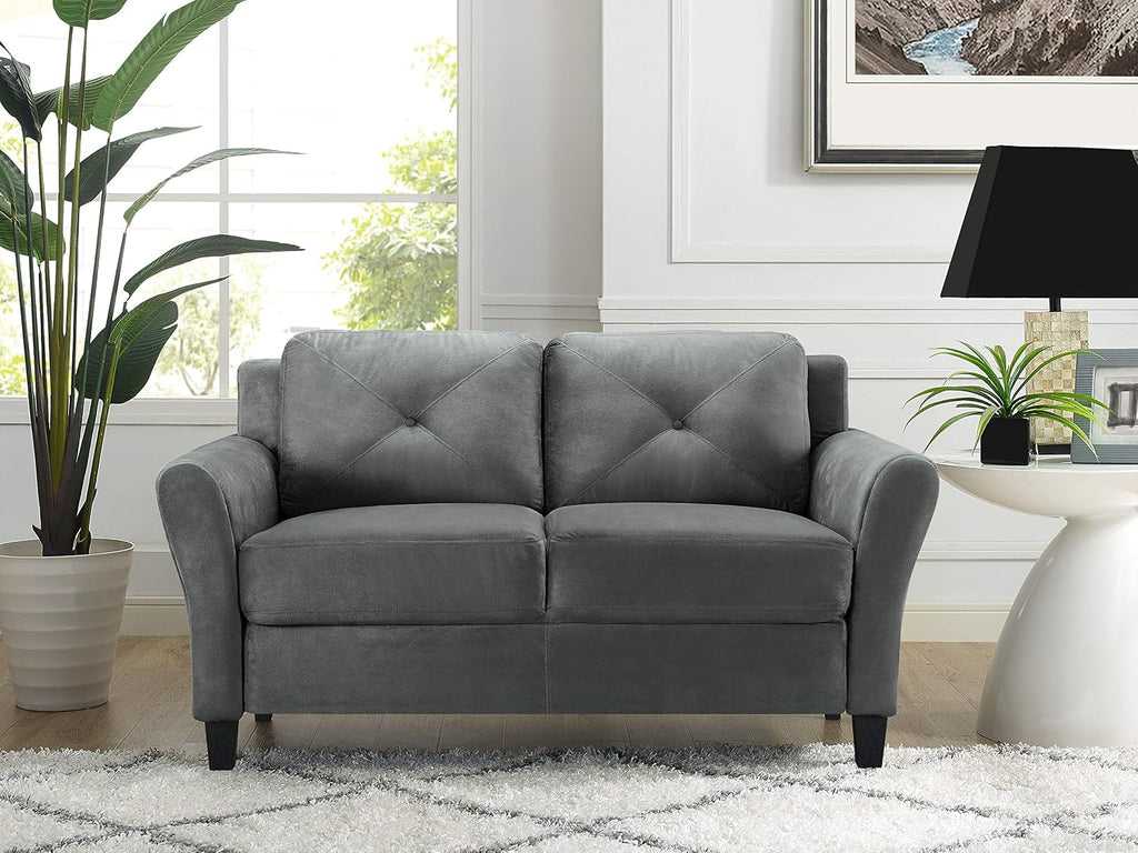 Studio Living Harrington 57.9' Loveseat, Transitional Modern, Pocket Coil Comfort, Easy Assembly, Microfiber Fabric, Dark Grey