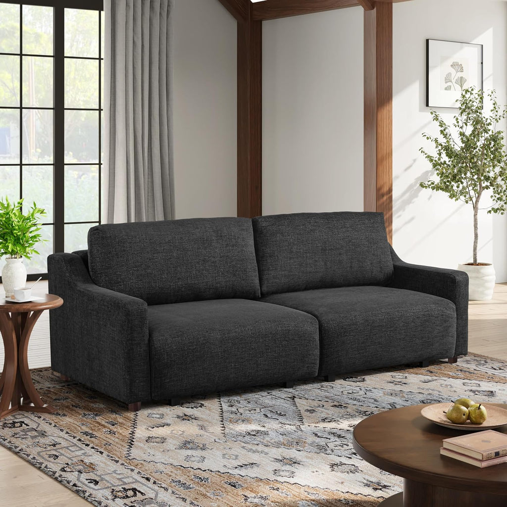 Serta Glendale 90.2' Queen Size Wall-Hugging Convertible Sofa, Dreamcoil Comfort, Chenille Fabric, Black