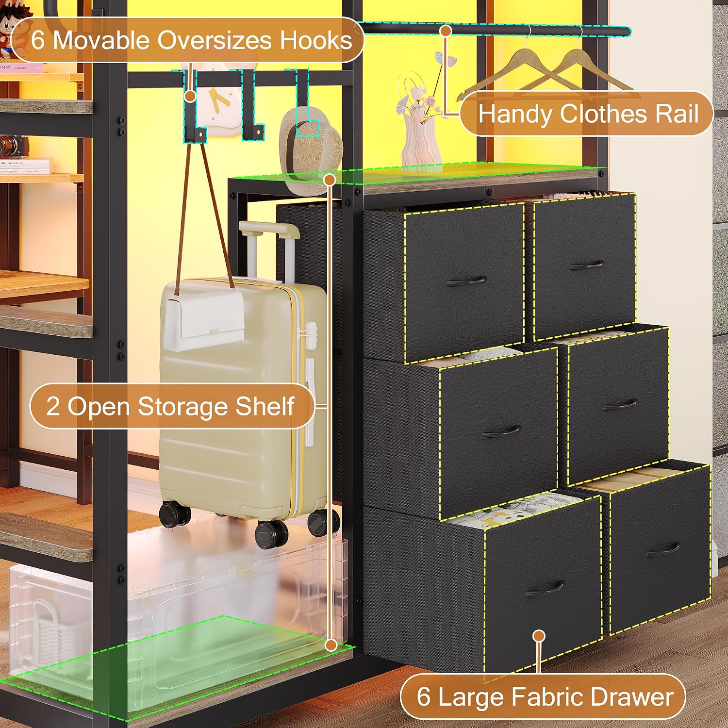 Dnxao Twin Loft Bed with Desk, Heavy Duty Twin Bed Frame with Integrated 6 Storage Drawers & DIY Pegboard, Smart LED Lights, Charging Station with Type-C, Space-Saving Workstation for Teens,Oak Gray