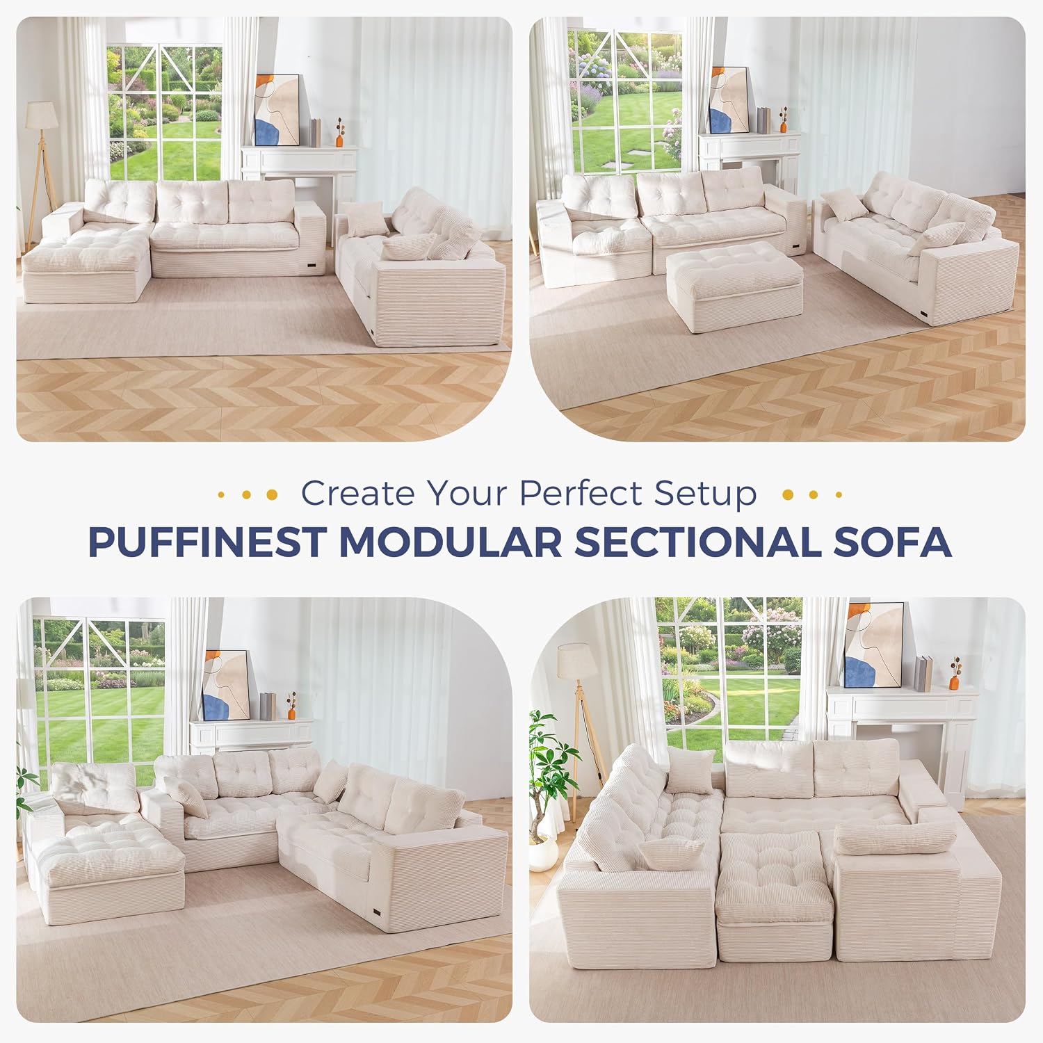 MAXYOYO Modular Sectional Sofa with Ottoman and Loveseat, Cloud Boneless Couch with Layered Cushion, Flexible Module Combination Sofa for Living Room, No Assembly Required,Beige