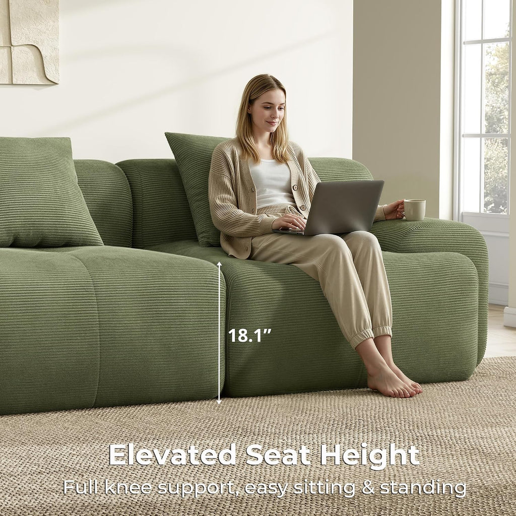 LIKIMIO LumiCord Modular Sectional Sofa with Ottoman, 118' L-Shaped Boneless Couch for Living Room, Oversized Deep Seat with Corduroy Upholstery, No Assembly Required, Olive Green