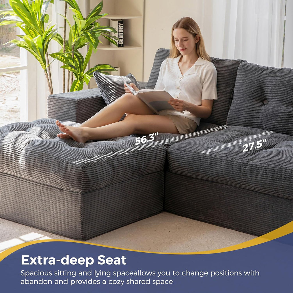 MAXYOYO 104' L Shaped Modular Sectional Sofa with Ottoman, Cloud Boneless Couch with Layered Cushion, Upholstered Sofa Flexible Module Combination for Living Room, No Assembly, Dark Grey