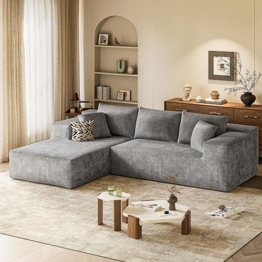 VICTONE 108' Cloud Sectional Couches, Boneless Couch Modular L-Shaped Sofa with Deep Seat, Modern Comfort Upholstered Sofas for Living Room, No Assembly Required (Chenille, Grey)