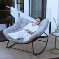 Rocking Papasan Chair, Oversized Outdoor Rocking Chair Rattan Rocking Chair with Deep Seat Thick Cushion, Patio Rocking Chair for Indoor/Porch/Garden (Light Grey & Black), Spring, 2026