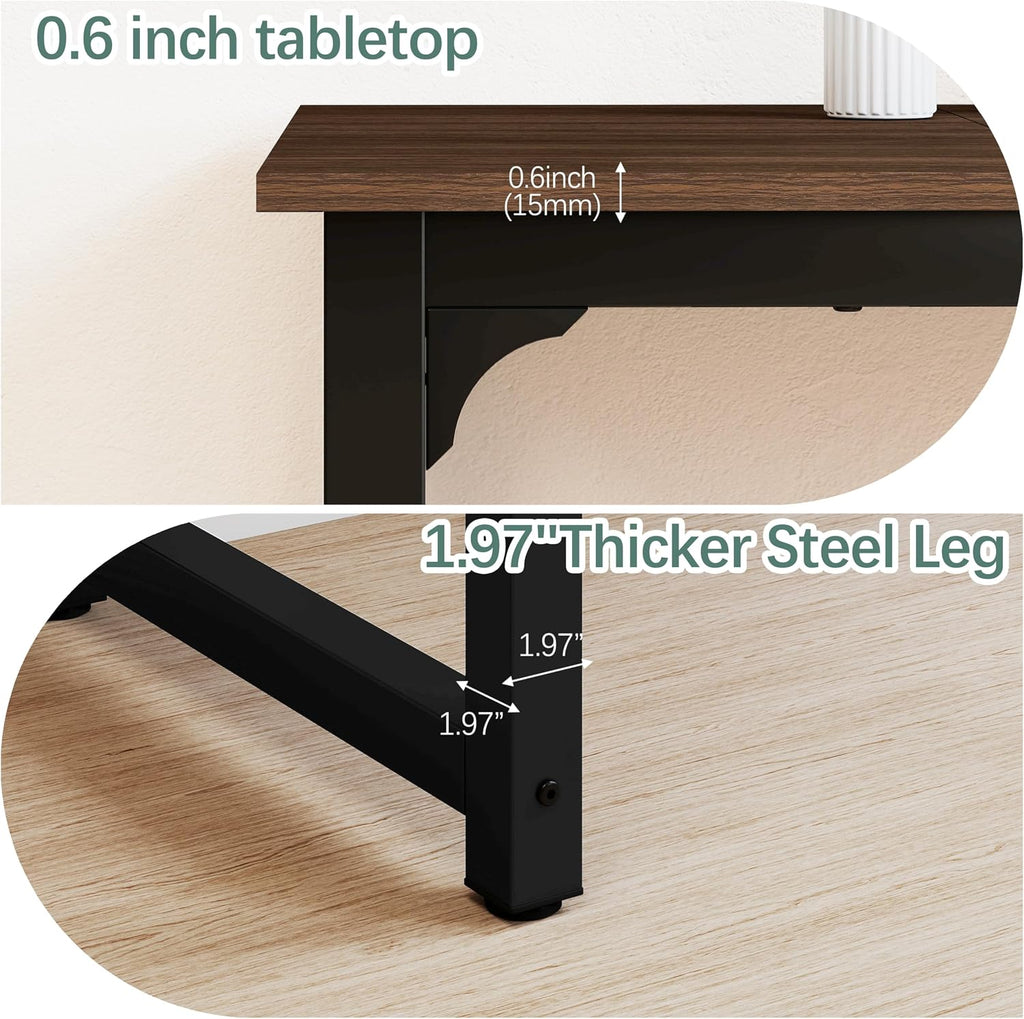 NSdirect Large Office Desk for Home Office, Large 63' Computer Desk Table, Wide Writing Study Desk for 2 Person, Metal Sturdy Frame Thicker Steel Legs, Black Chocolate