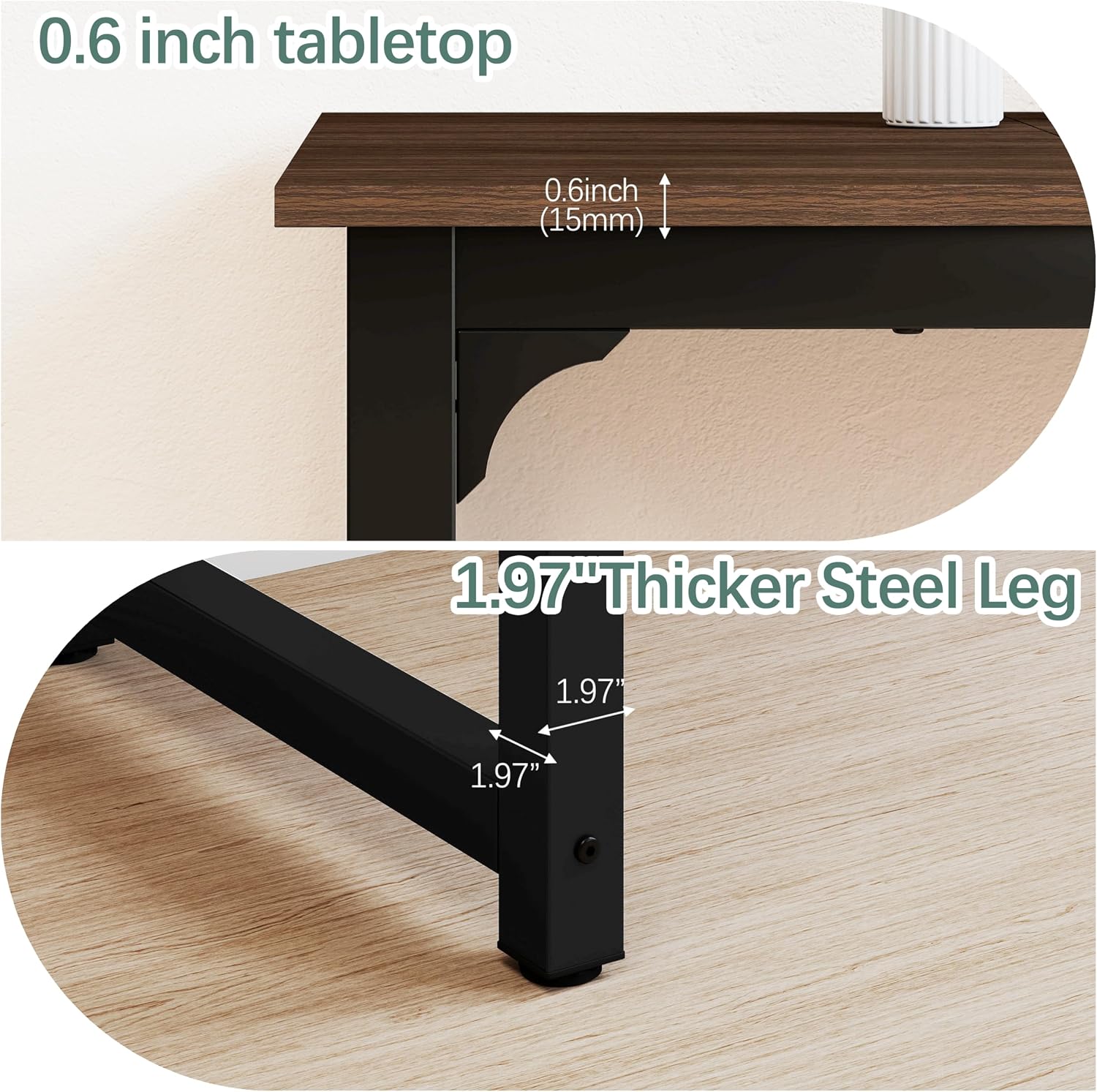 NSdirect Large Office Desk for Home Office, Large 63' Computer Desk Table, Wide Writing Study Desk for 2 Person, Metal Sturdy Frame Thicker Steel Legs, Black Chocolate