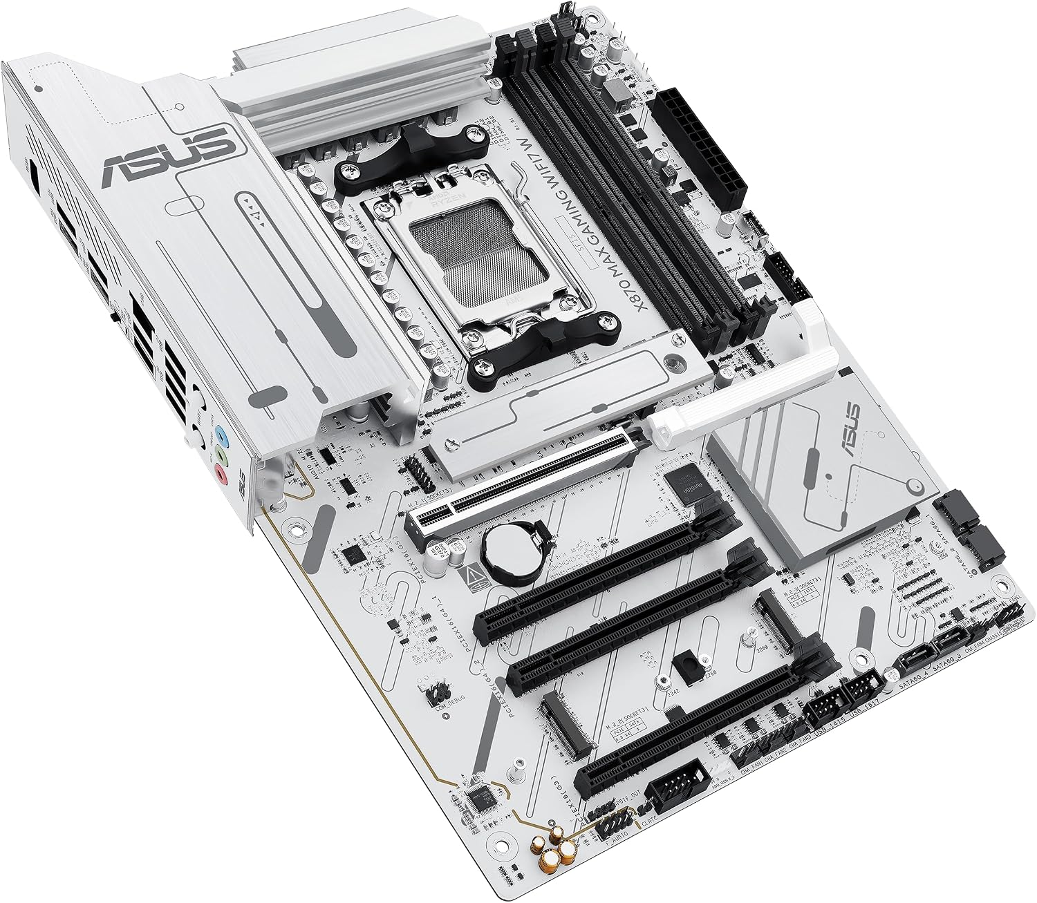ASUS X870 MAX GAMING WIFI7 W AMD AM5 ATX Motherboard, 8-layer White PCB, 12+2+1 80A DrMOS, DDR5, PCIe 5.0 x16 Q-Release, 3x M.2, Wi-Fi 7 Q-Antenna, USB4® Type-C®, 2.5Gb LAN, BIOS FlashBack™, Aura Sync