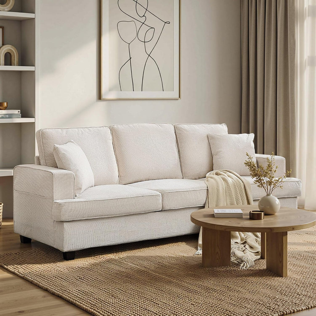 Couches for Living Room, Couch Sofa with Cloud Comfy Deep-Seat, 3 Seater Modern Chenile Sofas for Living Room Bedroom Office Apartment, Beige