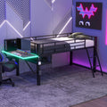 Bellemave Twin Loft Bed with Desk, Gaming mid loft Bed with Desk, LED, Storage Space, Black