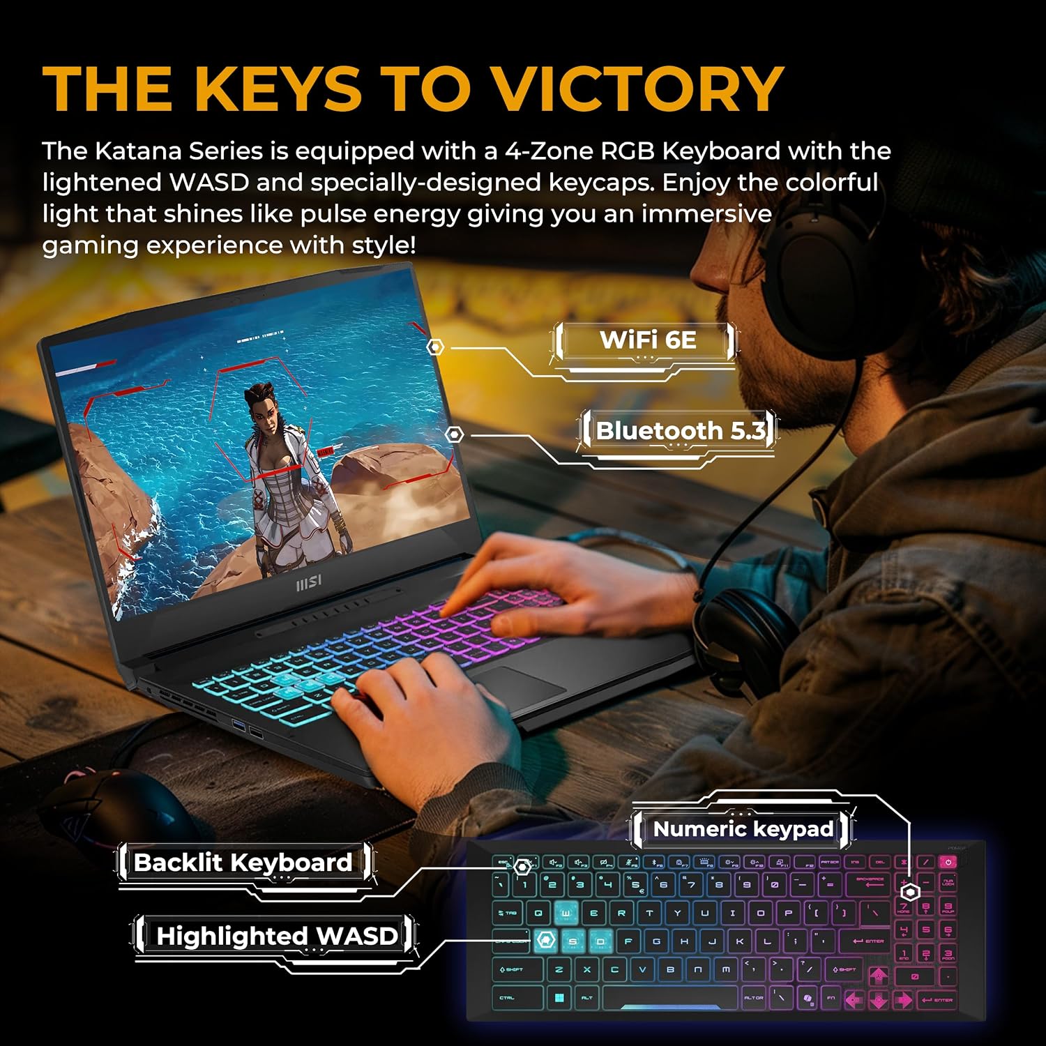 msi Katana 15.6' 165Hz QHD Gaming Laptop, NVIDIA GeForce RTX 5070 8GB, 16GB DDR5 RAM, 2TB Storage(1TB SSD & 1TB Docking Station), Intel i7-14650HX, 4 Zone RGB Backlit Keyboard, Windows 11 Pro, Black