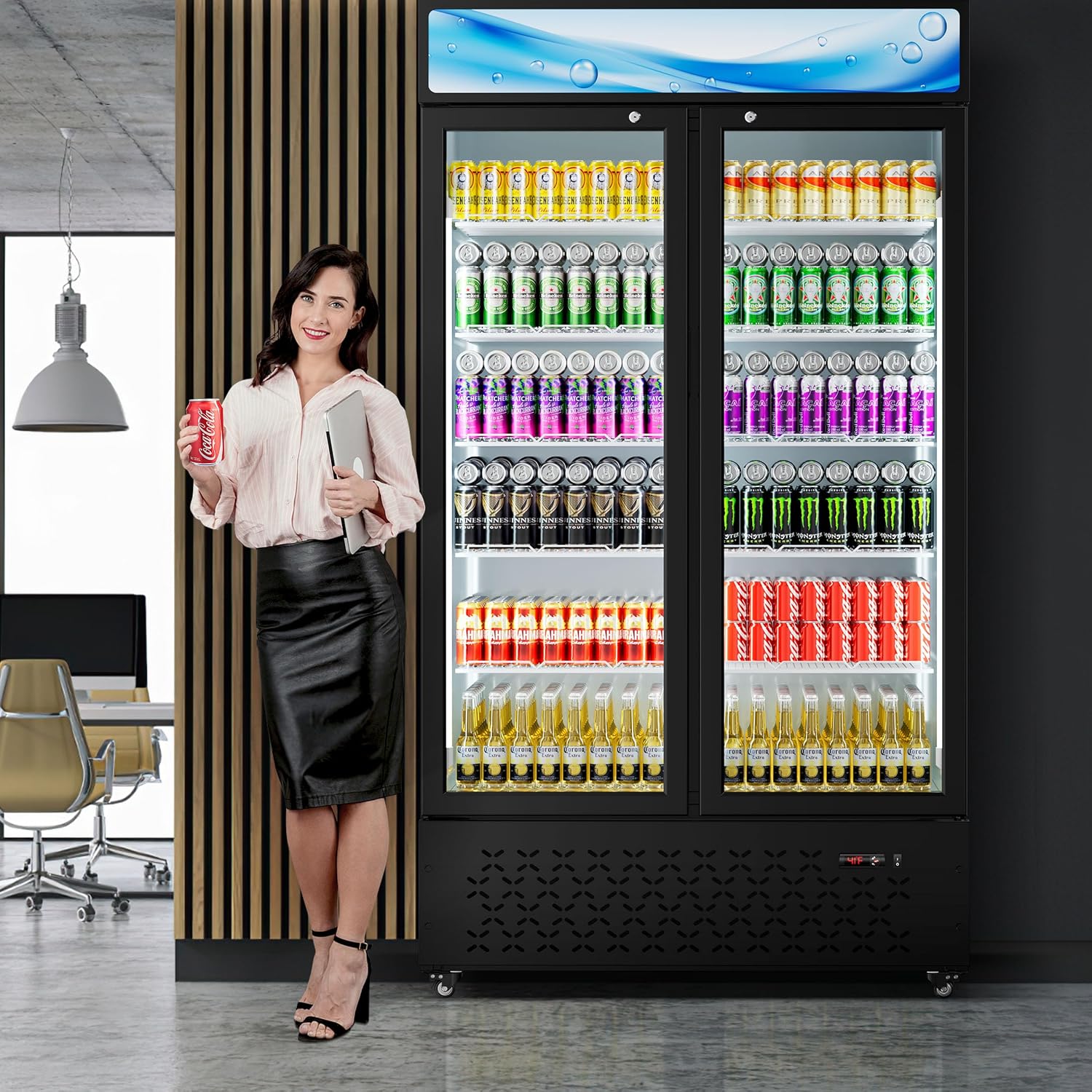 Beverage Cooler Commercial Refrigerator 40.3 Cu.Ft. Glass Door Display Refrigerator with LED Light, Shelves, Display 10 Commercial Beverage Refrigeratorfor Restaurant Cafe Bar Store (40.3 Cu.Ft.)
