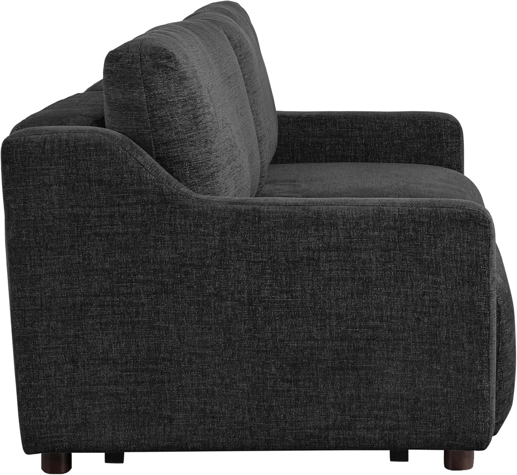 Serta Glendale 90.2' Queen Size Wall-Hugging Convertible Sofa, Dreamcoil Comfort, Chenille Fabric, Black