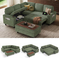 LINSY HOME Sectional Sleeper Sofa with Pull Out Couch Bed for Living Room (Green) | Plush Corduroy, Storage Ottoman, Storage Chaise, Pull Out Couch, USB Charging