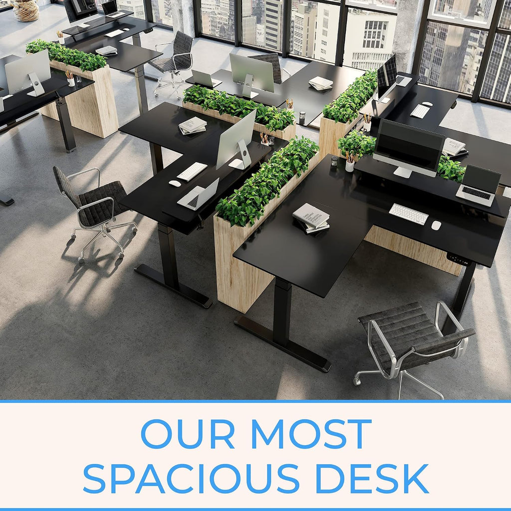 Stand Steady Tranzendesk Power | Extra Large 71 Inch Electric L-Shaped Standing Desk | Giant Corner Stand Up Desk & Sit Stand Workstation| Ergonomic Computer Desk Fits 4 Monitors (Black/71in)