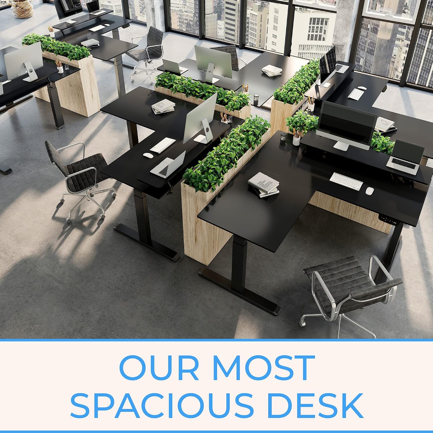 Stand Steady Tranzendesk Power | Extra Large 71 Inch Electric L-Shaped Standing Desk | Giant Corner Stand Up Desk & Sit Stand Workstation| Ergonomic Computer Desk Fits 4 Monitors (Black/71in)