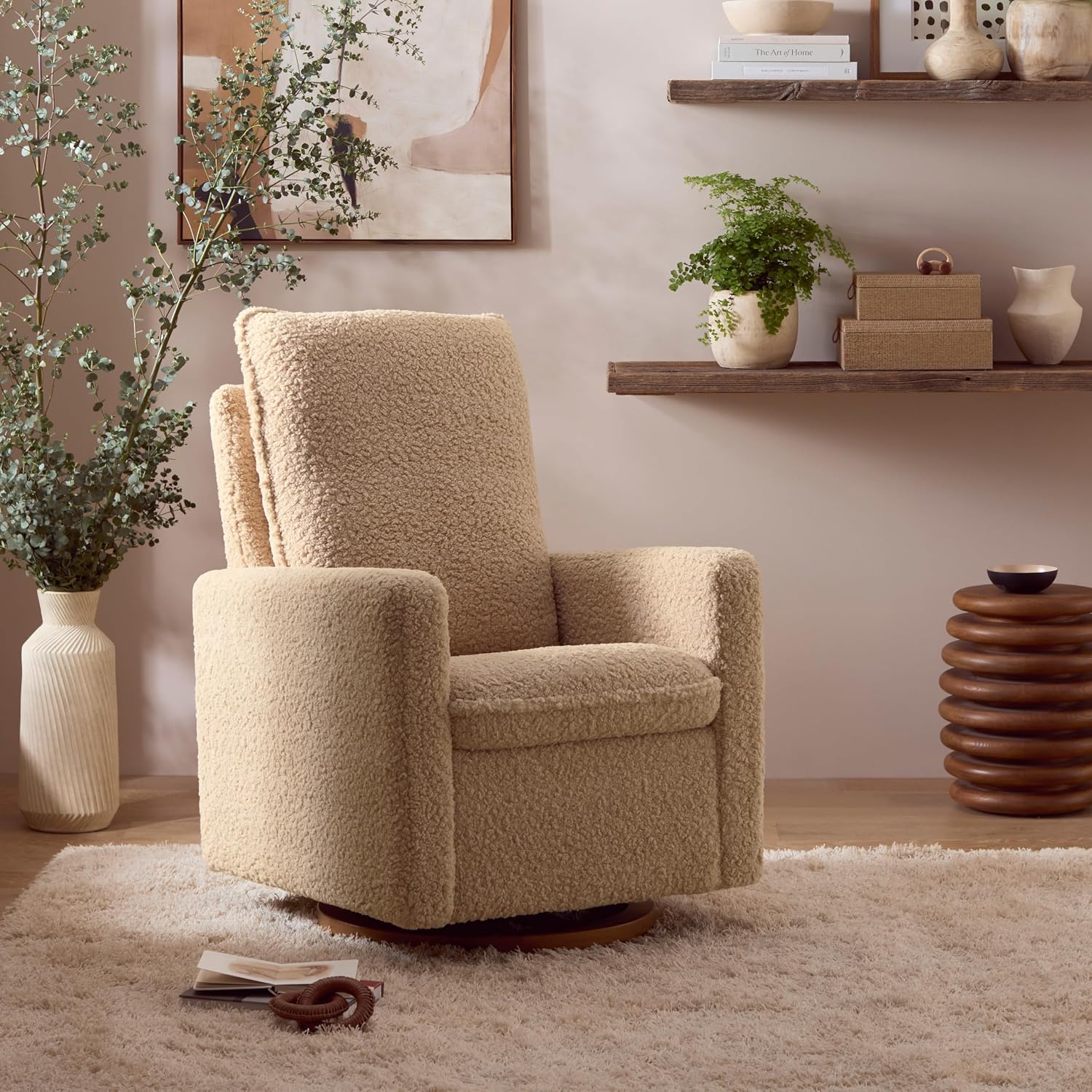 Babyletto Cali Pillowback Swivel Glider in Chai Shearling, Greenguard Gold and CertiPUR-US Certified