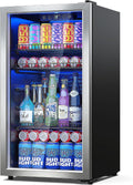 Manastin Beverage Refrigerator Cooler-Mini Fridge Freestanding Cooler with Glass Door, Adjustable Shelves & Digital Temperature Display for Soda, Wine or Beer (Silver, 3.2 Cu.Ft)