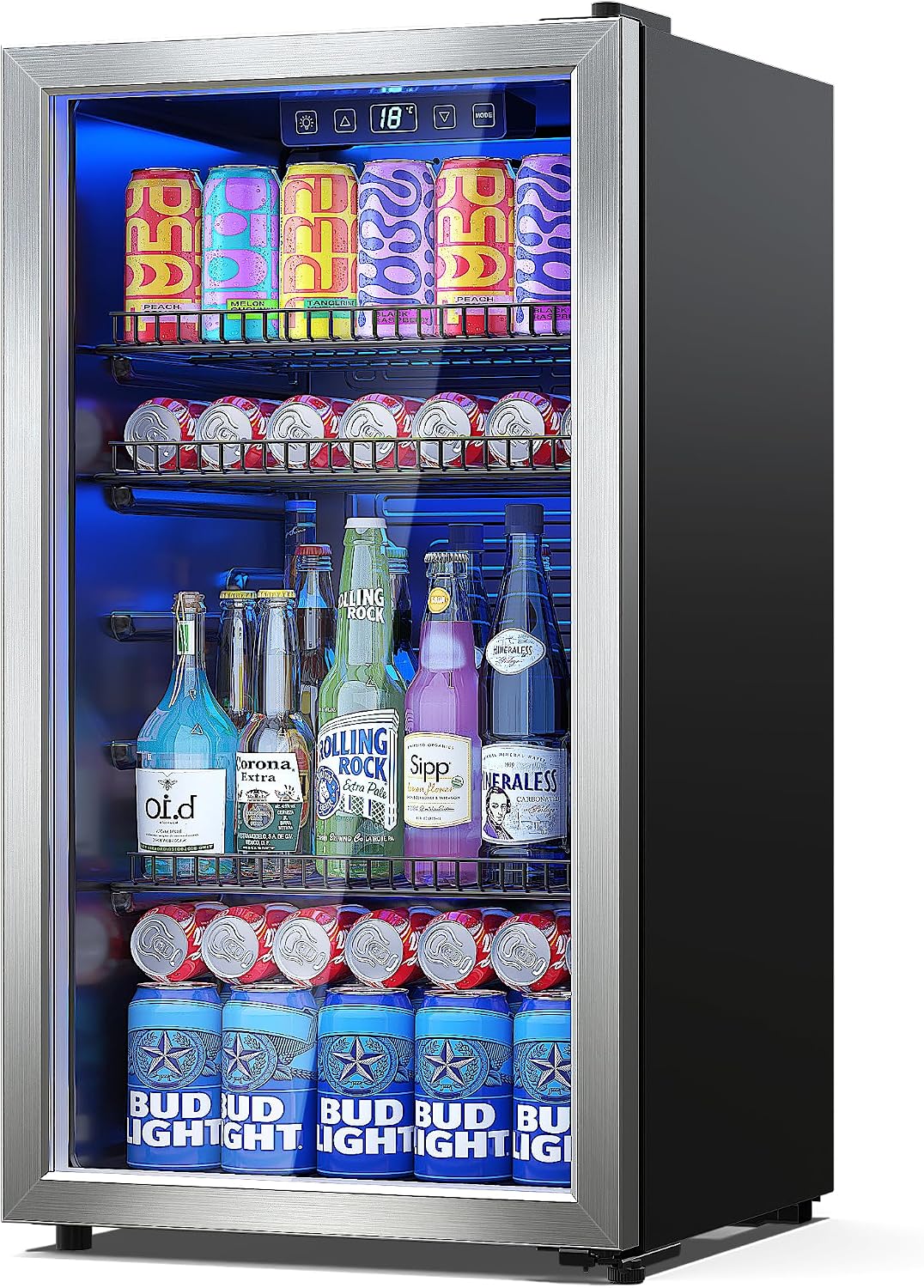 Manastin Beverage Refrigerator Cooler-Mini Fridge Freestanding Cooler with Glass Door, Adjustable Shelves & Digital Temperature Display for Soda, Wine or Beer (Silver, 3.2 Cu.Ft)