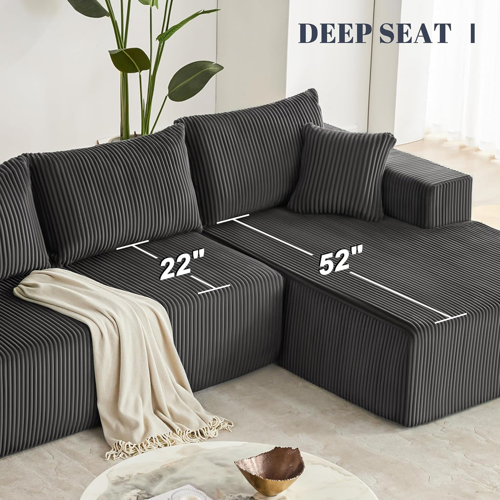 Weture 108' Modular Sectional Sofa, Cloud Sectional Couch with Deep Seat, Modern Modular L-Shape Sofa with Chaise,Upholstered Boneless Couches for Living Room Bedroom (Corduroy, Darkgrey)