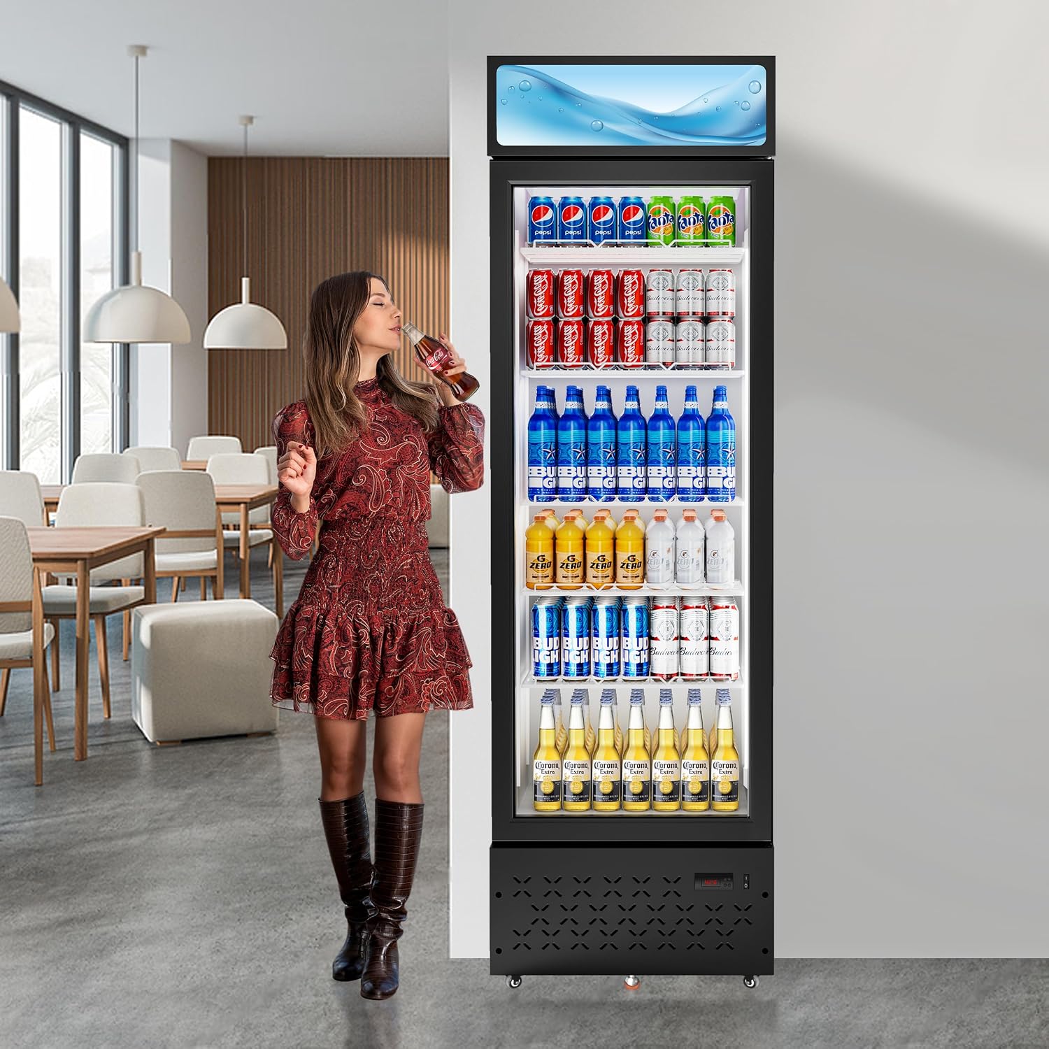 Beverage Cooler Commercial Refrigerator 10 Cu.Ft. Glass Door Display Refrigerator with LED Light, 5 Shelves, Display Commercial Beverage Refrigeratorfor Restaurant Cafe Bar Store (10 Cu.Ft.)