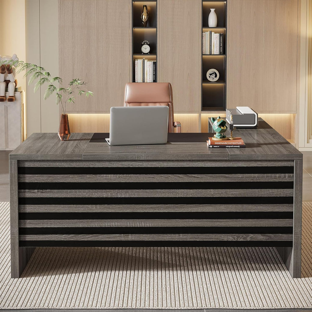 Tribesigns 62.2' Executive Desk with Mobile File Cabinet, L-Shaped Office Desk with Storage Shelves, Large Computer Table Business Workstation Set for Home Office, Grey