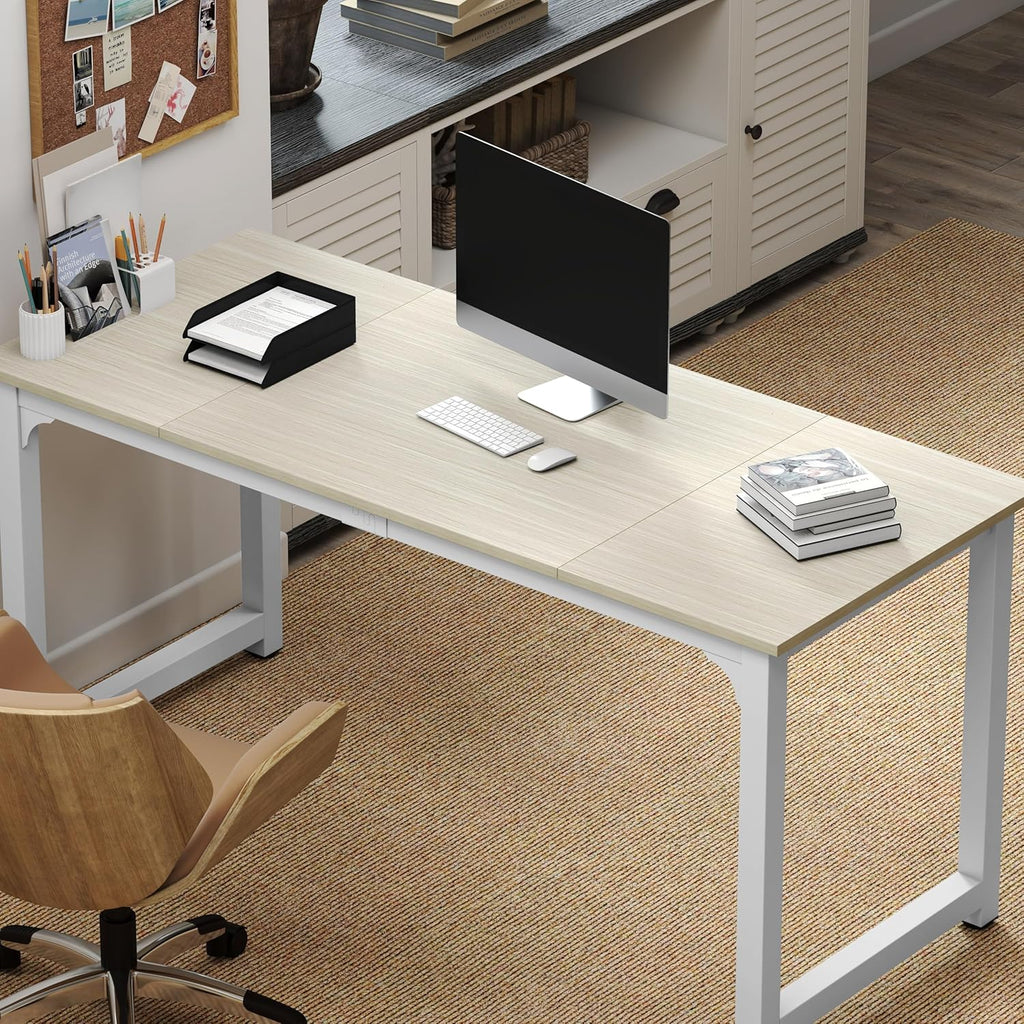 NSdirect Large Office Desk for Home Office, Large 63' Computer Desk Table, Wide Writing Study Desk for 2 Person, Metal Sturdy Frame Thicker Steel Legs, (White Oak, 63'L x 23.6'W x 29.5'H)
