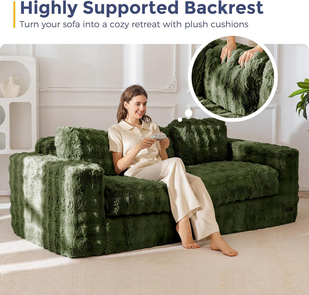 MAXYOYO 3-Seater Boneless Sofa Couch, Modern Bubbled Sofa for Living Room, Soft Bean Bag Chair High-Density Foam Couch with Pillows, No Assembly Required