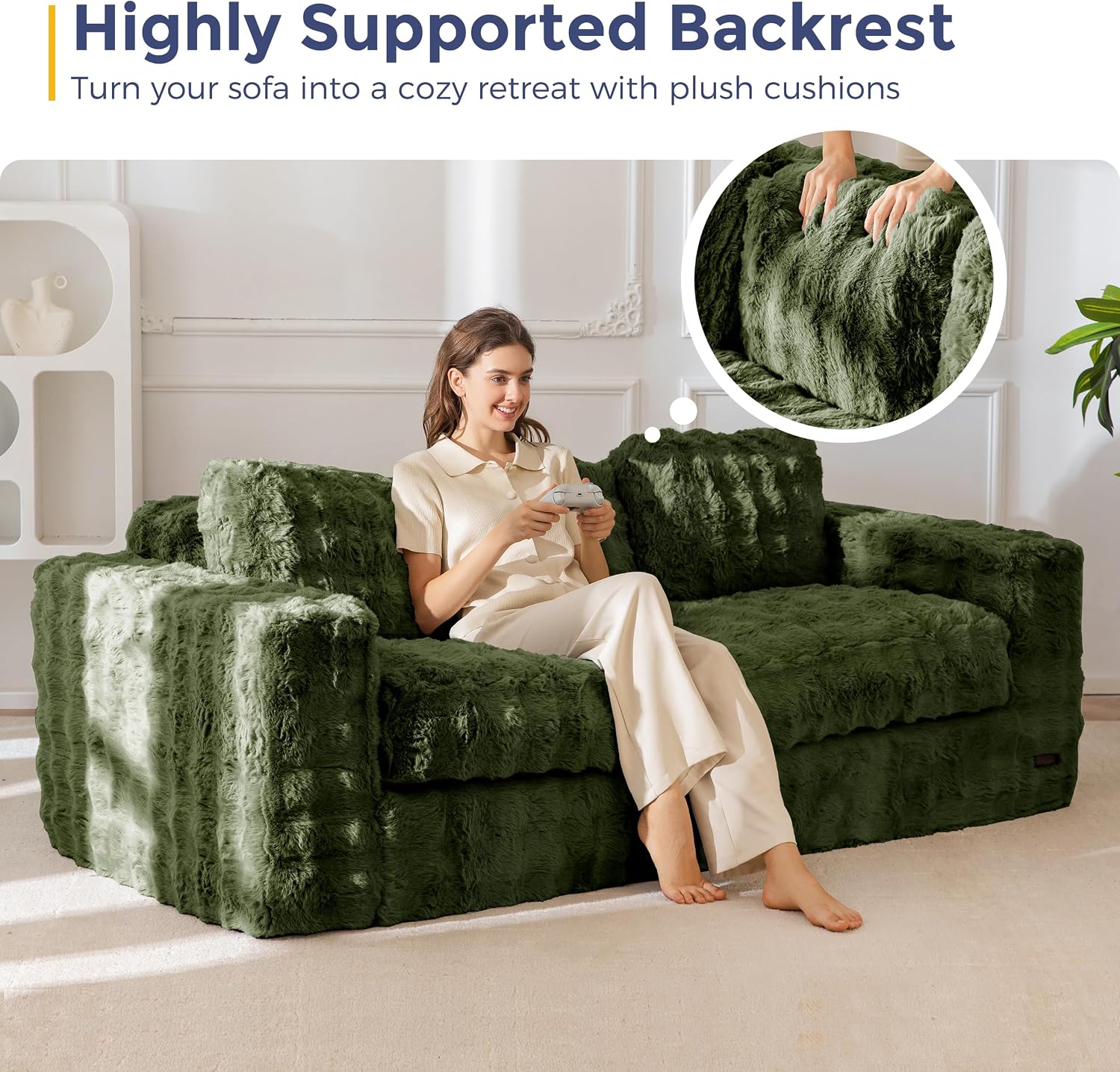 MAXYOYO 3-Seater Boneless Sofa Couch, Modern Bubbled Sofa for Living Room, Soft Bean Bag Chair High-Density Foam Couch with Pillows, No Assembly Required