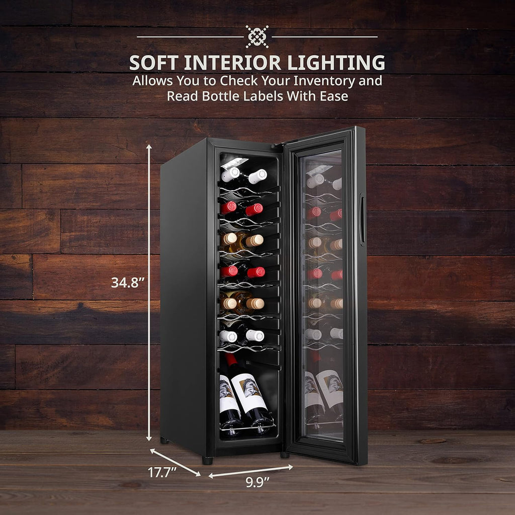 Ivation 14 Bottle Compressor Wine Cooler Refrigerator w/Lock | Large Freestanding Wine Cellar For Red, White, Champagne or Sparkling Wine | 41f-64f Digital Temperature Control Fridge Glass Door Black