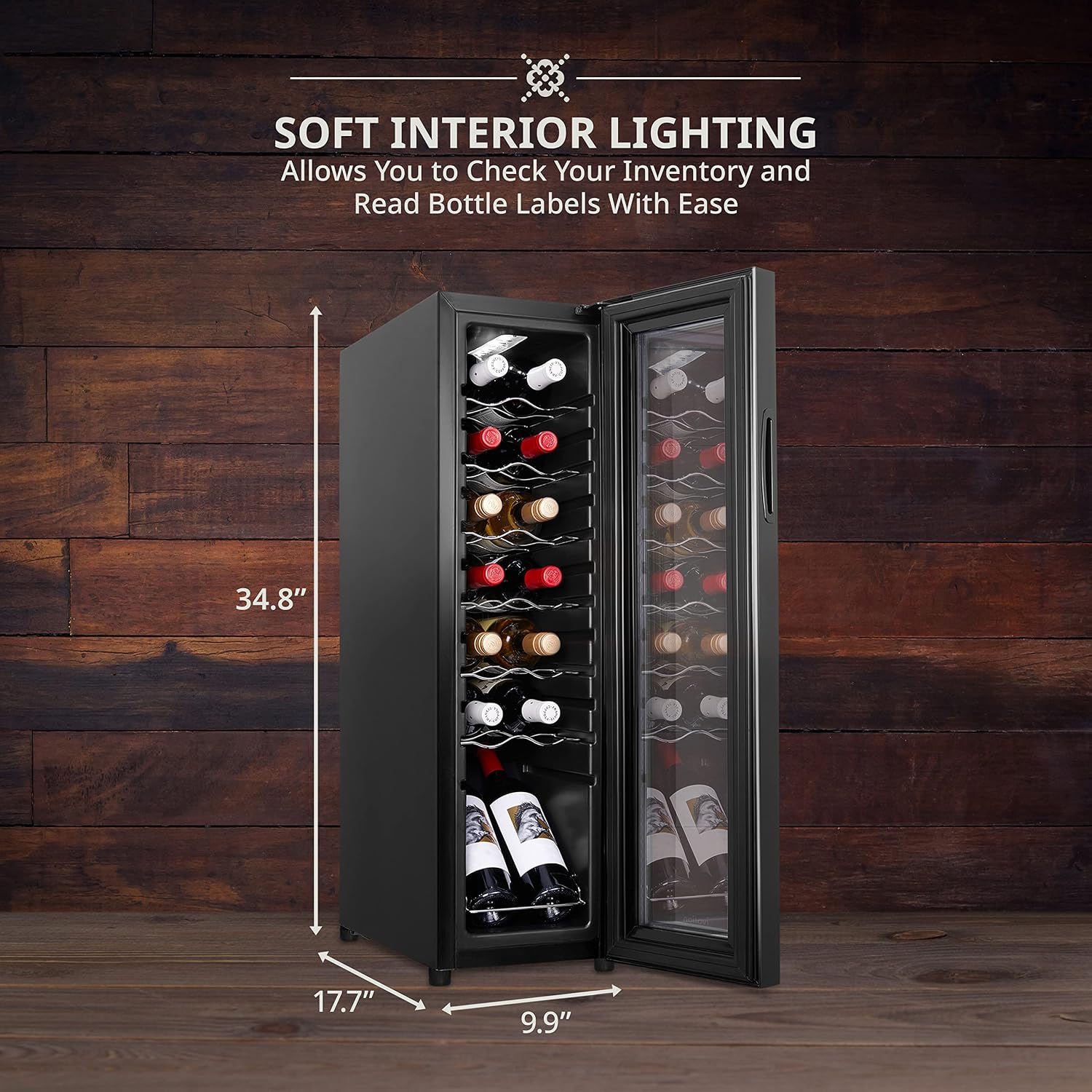 Ivation 14 Bottle Compressor Wine Cooler Refrigerator w/Lock | Large Freestanding Wine Cellar For Red, White, Champagne or Sparkling Wine | 41f-64f Digital Temperature Control Fridge Glass Door Black