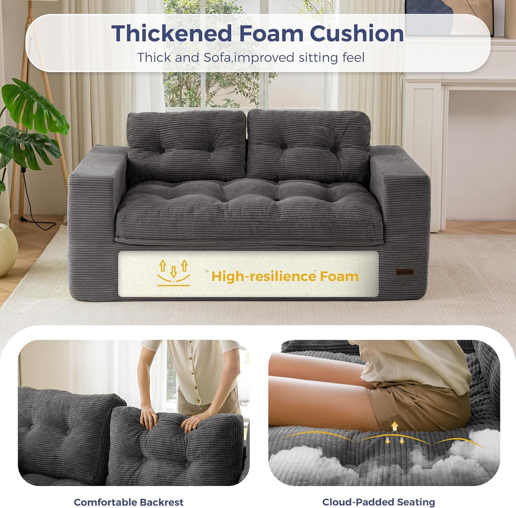 MAXYOYO 63' Loveseat Sofa Couch for Small Spaces, Upholstered Boneless Cloud Couch for Apartment Bedroom, 2-Seater Love Seat Floor Modern Sofa with Pillows, No Assembly Required, Dark Grey