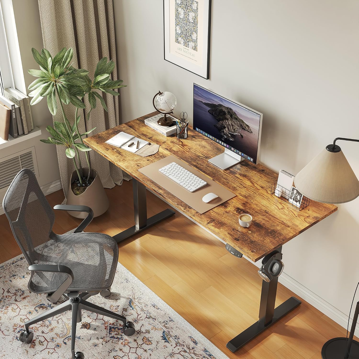 Agilestic Electric Standing Desk, 63 x 24 Inches Height Adjustable Desk, Sit Stand up for Work Office Home, Ergonomic Rising Computer Table with Memory Preset, Rustic Brown