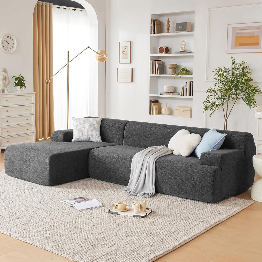 Weture 107' Modular Sectional Cloud Couch, Boneless couches Sponge sectionals for Living Room, High Density Sponges Sofa, Modular L-Shape with Chaise, Darkgrey
