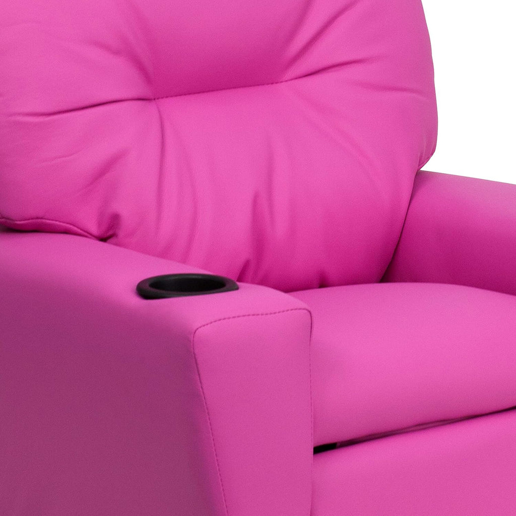EMMA + OLIVER Hot Pink Vinyl Kids Recliner with Cup Holder