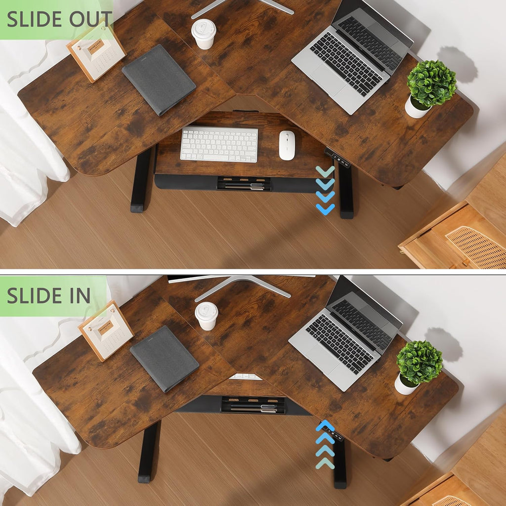 ETHU Electric L-Shape Standing Desk with Keyboard Tray, Height Adjustable 29-42 inches, Modern Style, Brown, For Home Office, Gaming, Work