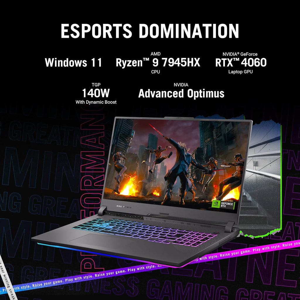 ASUS ROG Strix G17 (2023) Gaming Laptop, 17.3â€ QHD 240Hz, GeForce RTX 4060, AMD Ryzen 9 7945HX, 16GB DDR5, 1TB PCIe SSD, Wi-Fi 6E, Windows 11, G713PV-DS94, Eclipse Gray