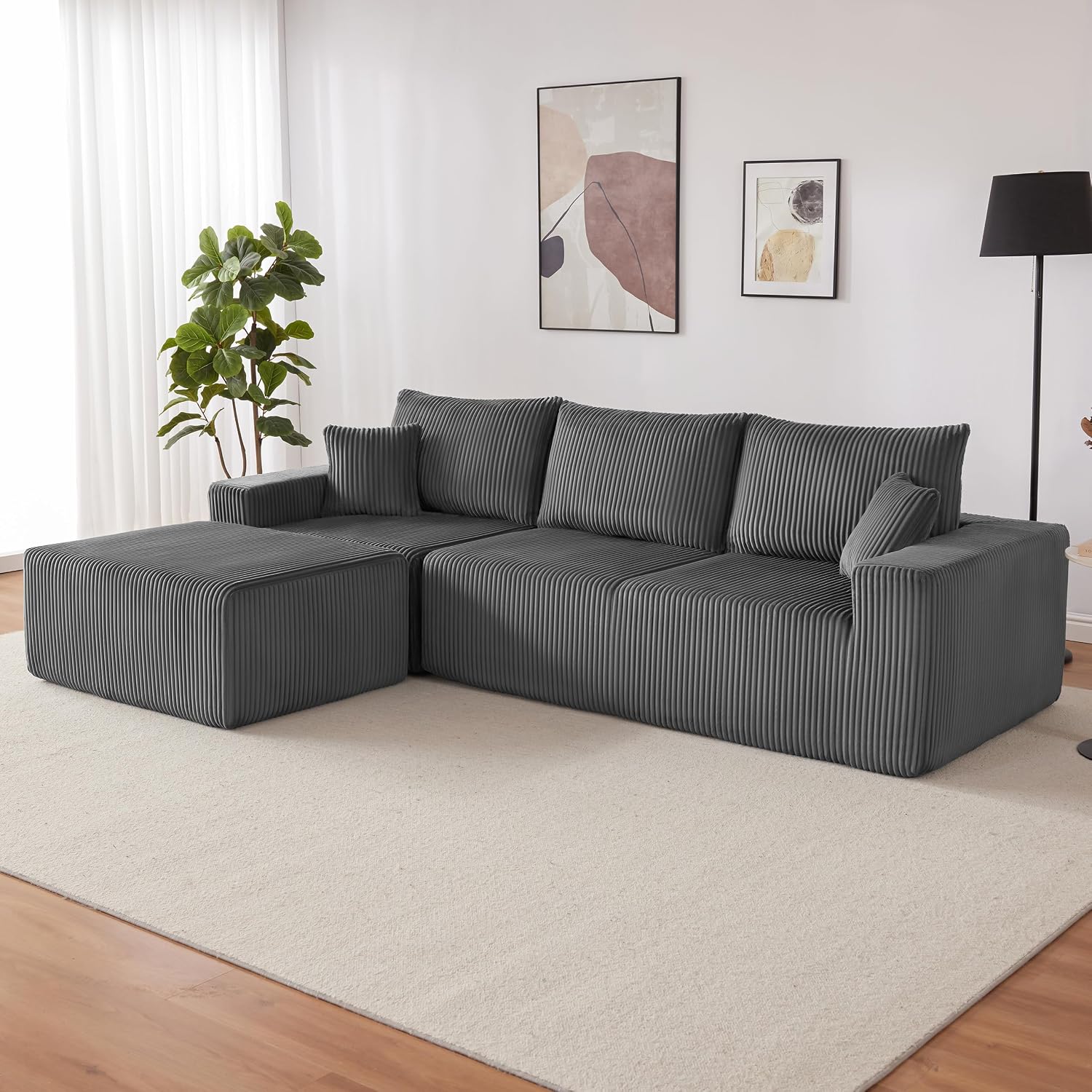 Weture 107' Modular Sectional Sofa, L-Shaped Boneless Couch with Deep Seat, Cozy Cloud Couch Sectional with Convertible Ottoman, Modern Sectional Couches for Living Room, No Assembly, Darkgray