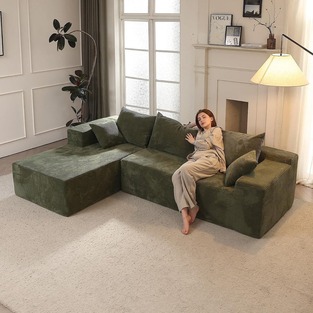 Green 103' Sectional Couches for Living Room, Boneless Couch with L-Shape Chaise, Modular Sofa in Box with Deep Seat, No Assembly Required