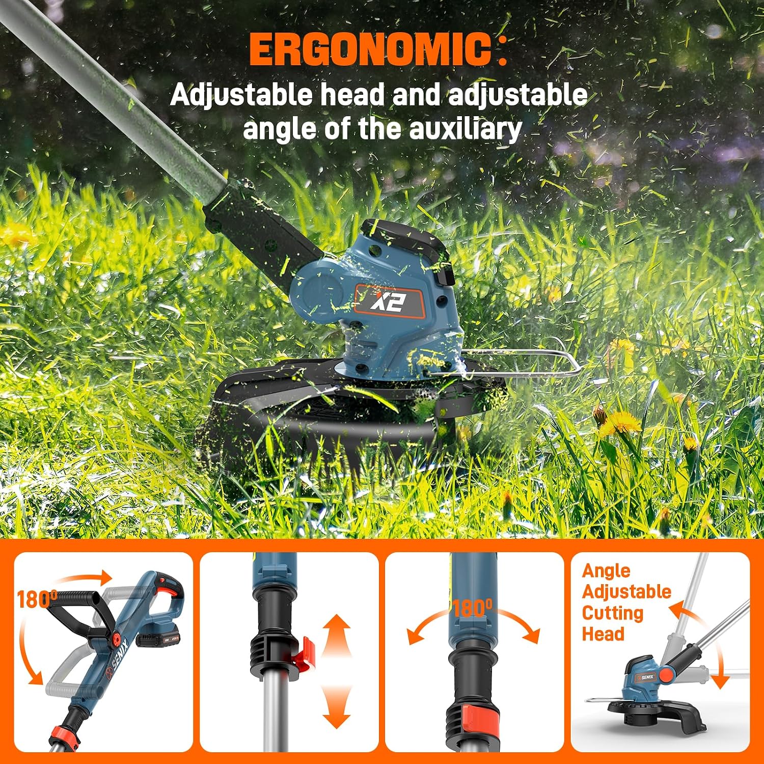 SENIX X2 20 Volt Max* 3-Piece Cordless Power Tool Combo Kit with Battery Powered 10' String Trimmer, Variable Speed Leaf Blower, 21' Hedge Trimmer, Includes 2 Batteries & Battery Charger (S2K3B2-01)
