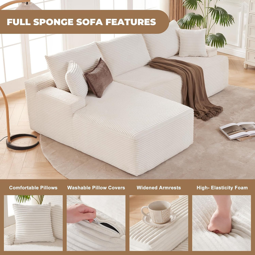 Mangodan Cloud Sectional Sofa, Boneless Couch for Living Room, Modular Sectional Sofa with Deep Seat, Fluffy Comfy Couch with L-Shaped Chaise, No Assembly Required, Beige