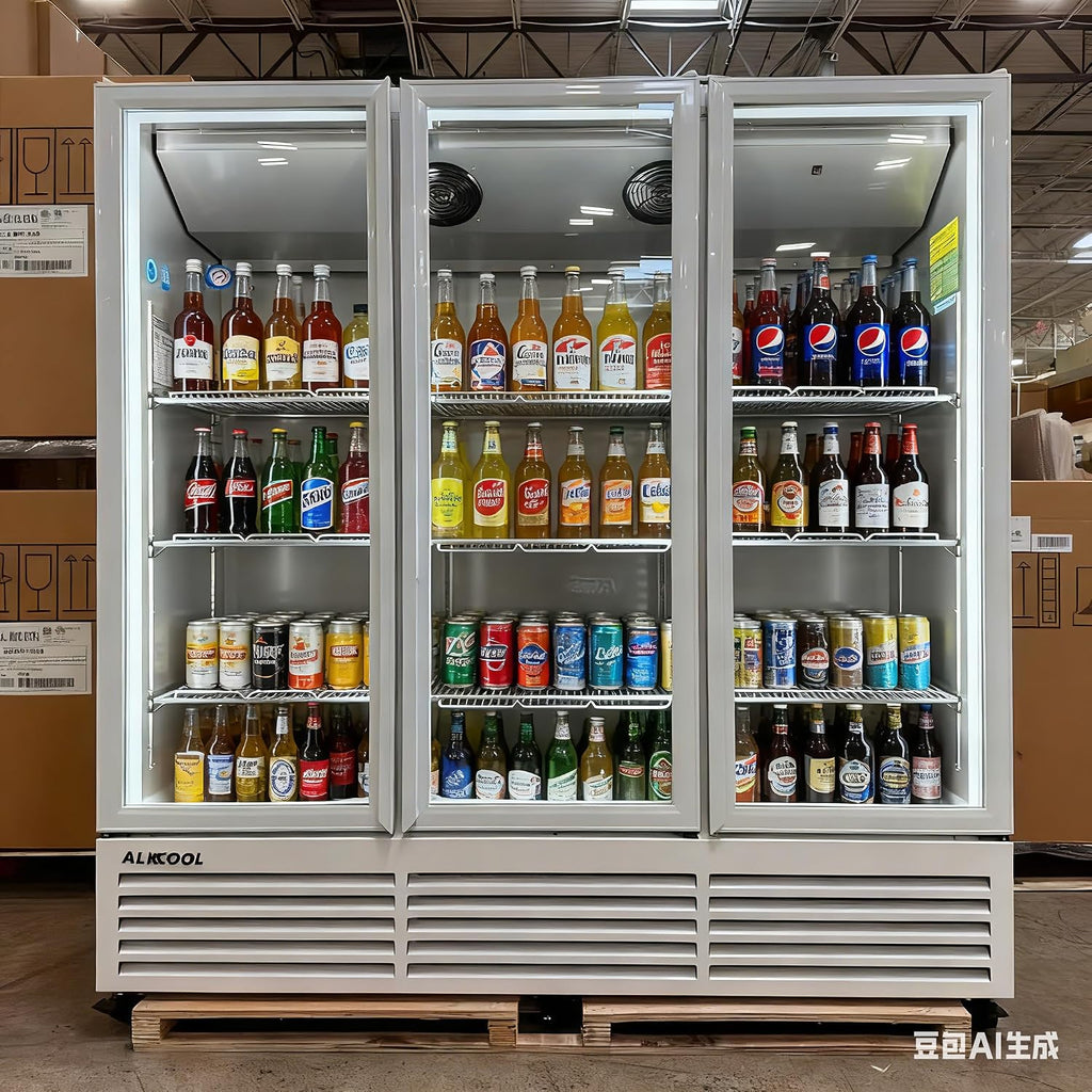 71' Wide Commercial Beverage Refrigerator Display Fridge, Three Glass Door Merchandiser Drink Cooler With LED Light 9 Adjustable Shelves,ETL Sanitation,64.5 Cu Ft,White,(Wheels Included)