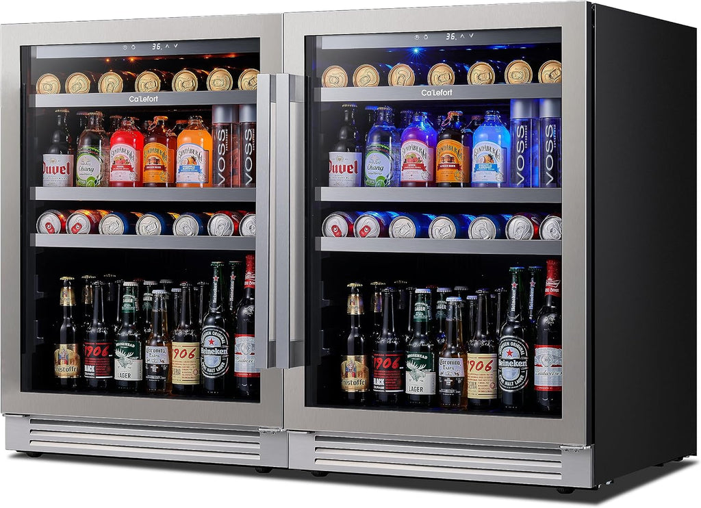 Ca'Lefort Beverage Refrigerator 48 Inch, 360 Cans Beverage Cooler with Double Glass Door, Built-in or Freestanding Drink Cooler with 3 LED Light, Beverage Fridge for Kitchen Bar Office(11.3 Cu.ft)
