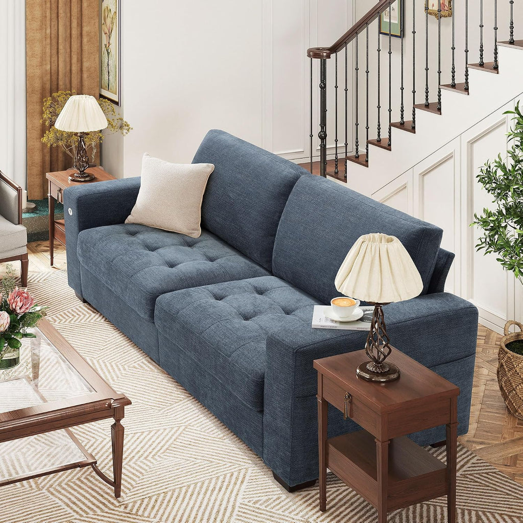 Hanherry 89' Sofa for Living Room, Modern Comfy Couch with Medium Firm Seat Cushion, Removable Cover,Wide Armrest,USB/Type-C Port,Chenille Fabric Couches for Small Space,Apartment