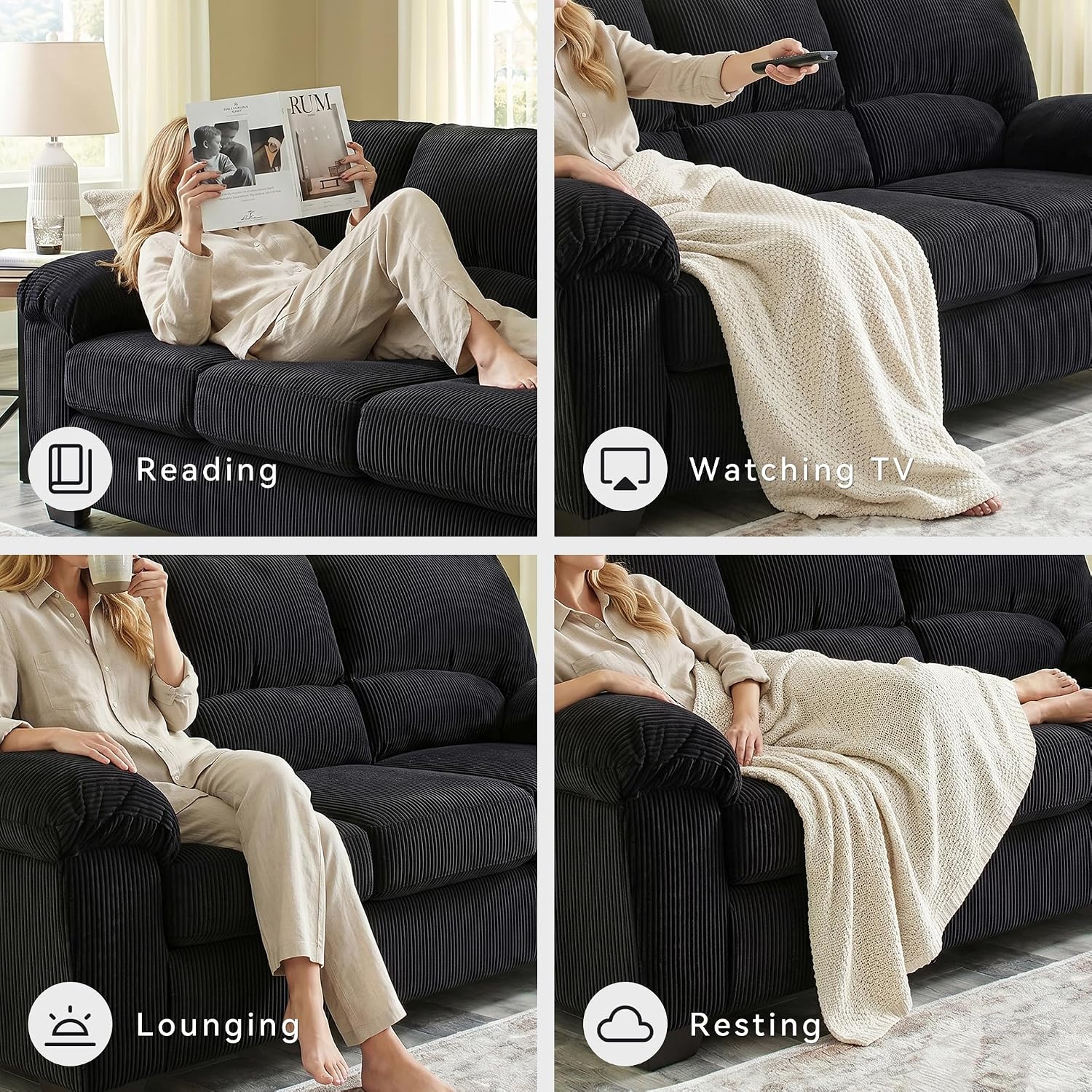 Signature Design by Ashley SimpleJoy Modern Sofa for Living Room, Black