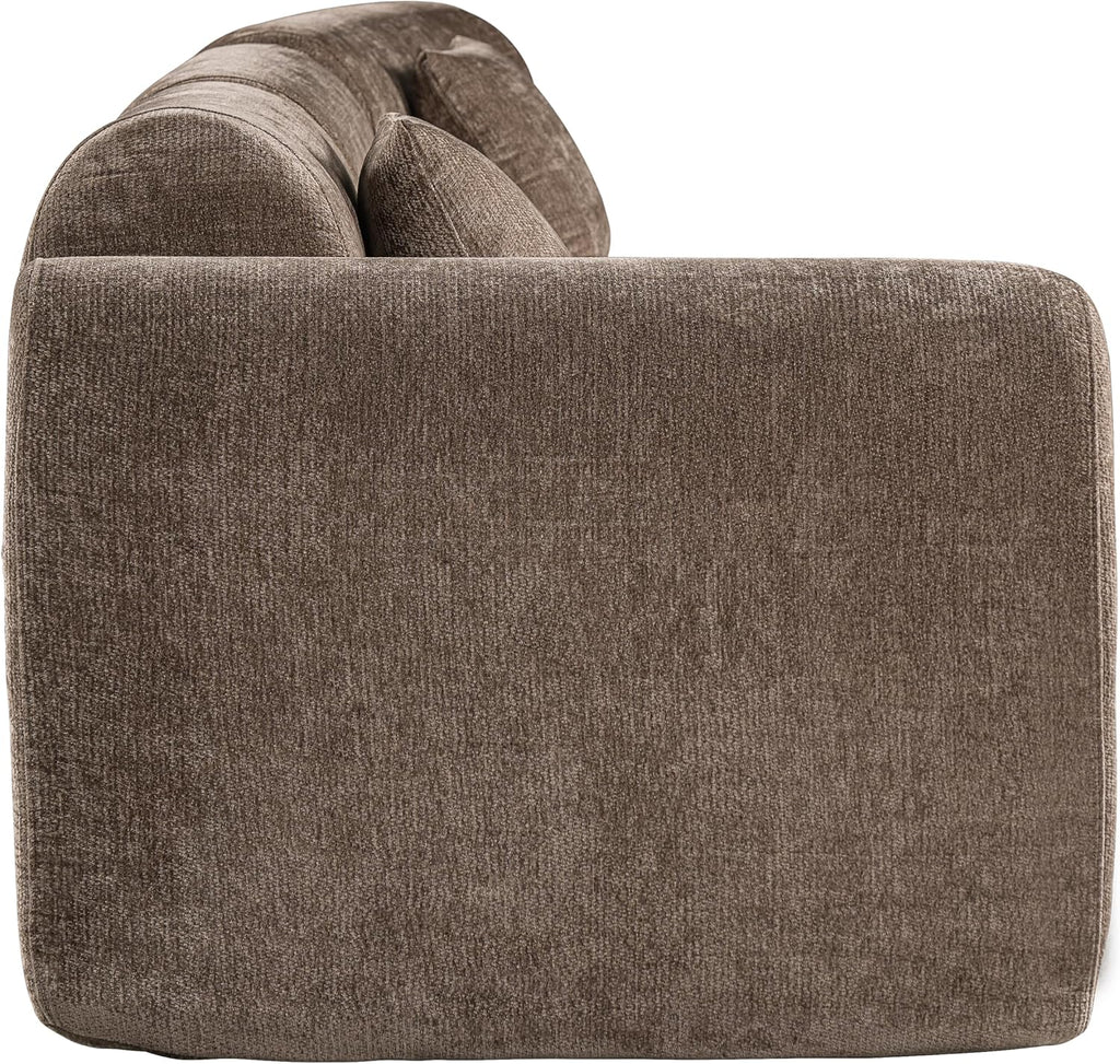 Merax 3-Piece 140' Curved Sectional Sofa Set, 4 Seat L-Shaped Modular Modern Cloud Couch with Chaise Lounge, 3 Pillows, Fully Assembled High-Density Compressed Sponge for Living Room, Brown