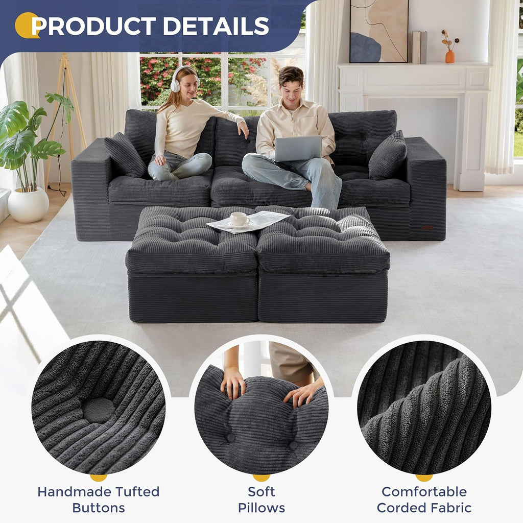 MAXYOYO 104' U Shaped Modular Sectional Sofa with 2 Ottomans, Cloud Boneless Couch with Layered Cushion, Flexible Module Combination Sofa for Living Room, No Assembly Required, Dark Grey
