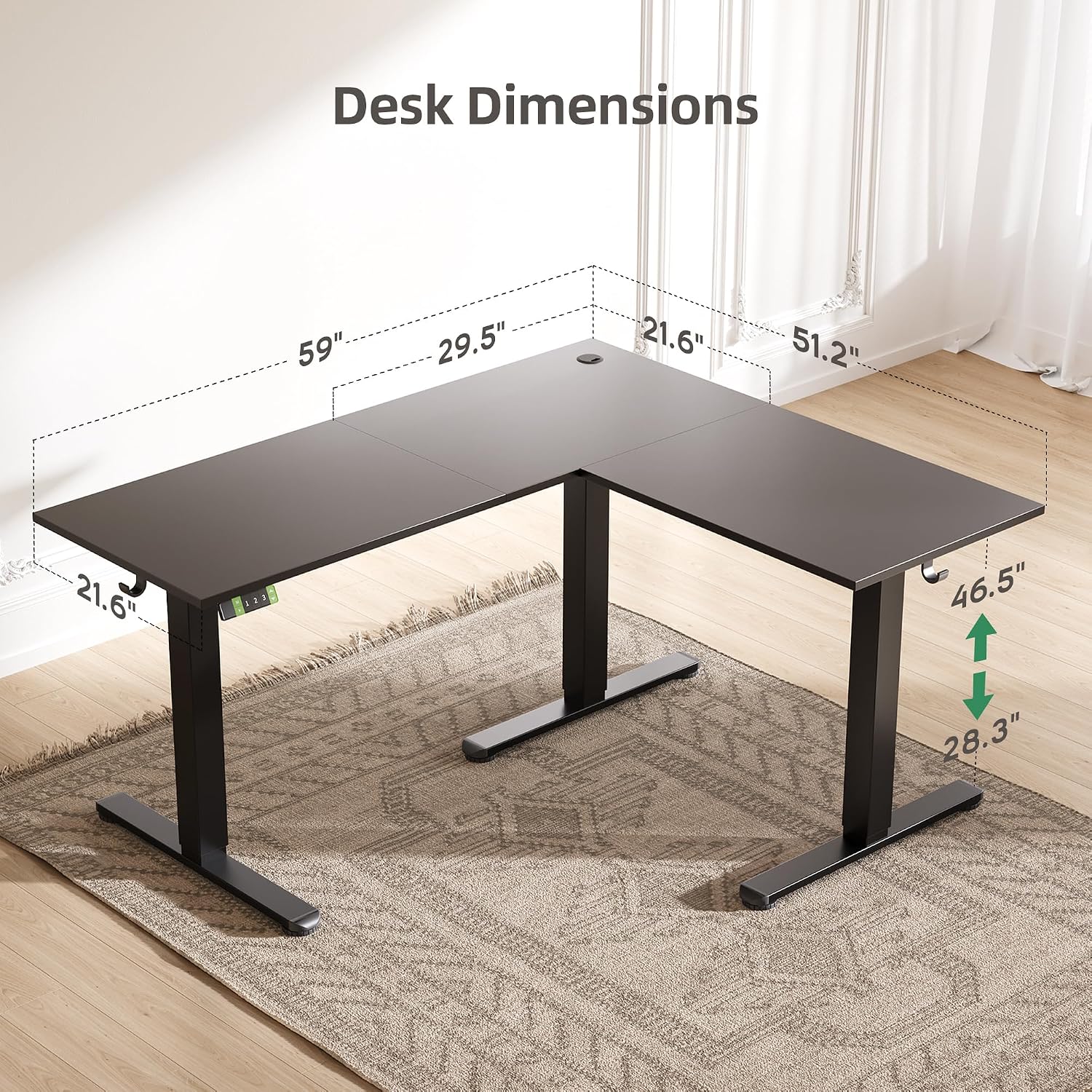 YDN L Shaped Standing Desk, Electric Standing Desks L Shape Adjustable Height Dual Motor, 59 Inch Corner Standing Desks with Splice Board for Home Office, Large Standing Desk, Black